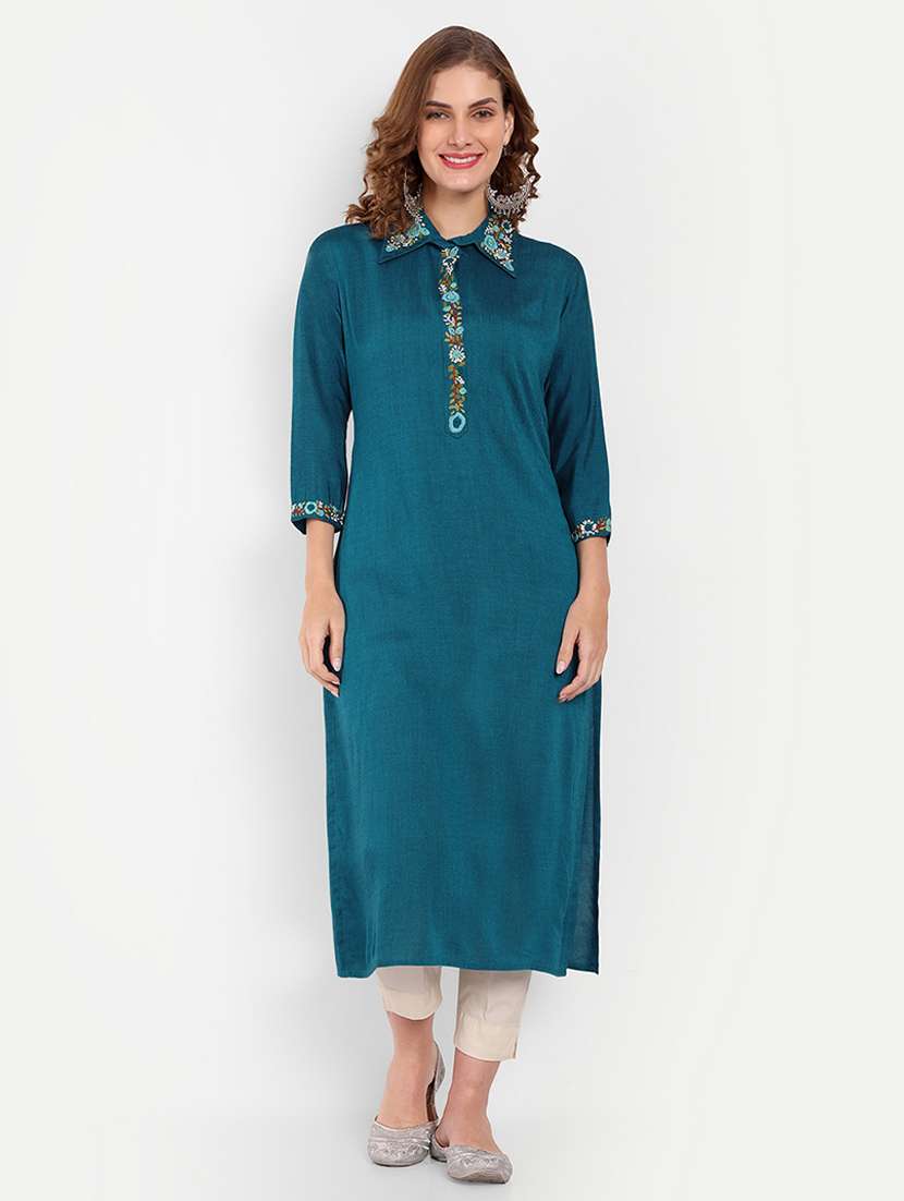 women embroidered straight kurta
