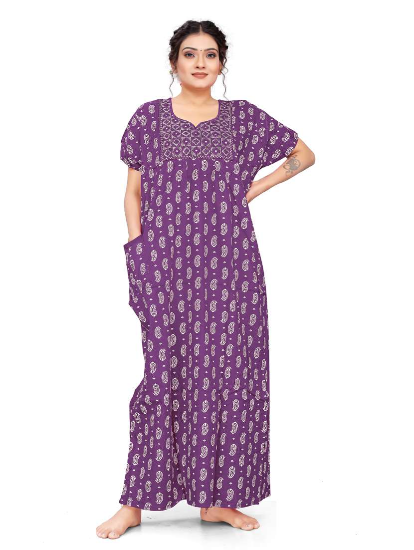 women purple cotton nighty 
