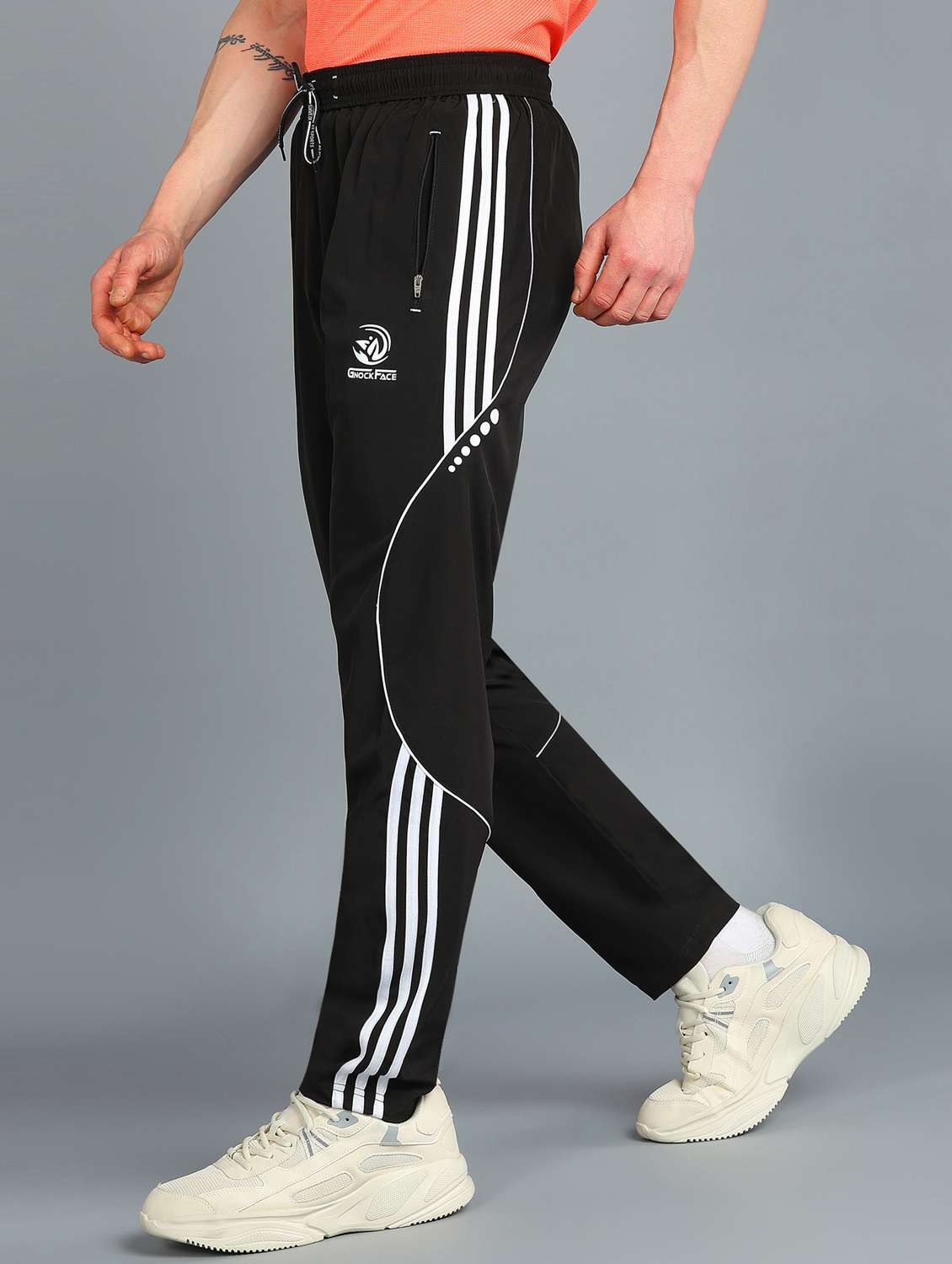 men mid rise side taped full length track pant