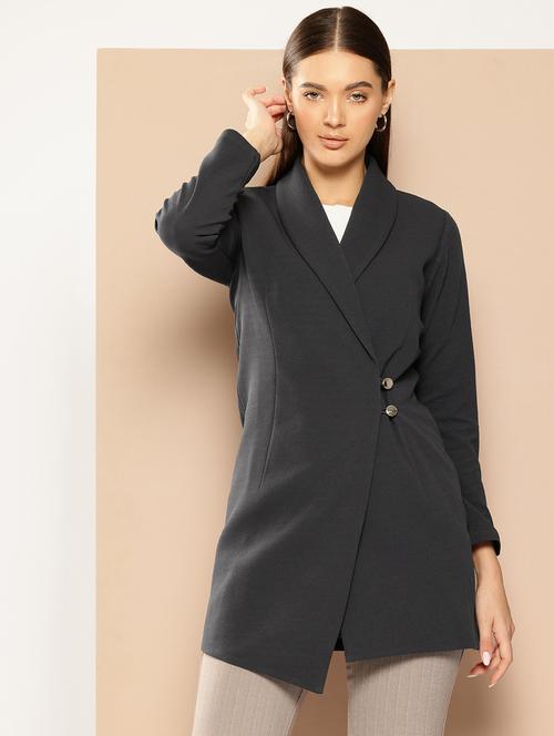 women grey polyester casual blazer - 21391230 -  Standard Image - 0