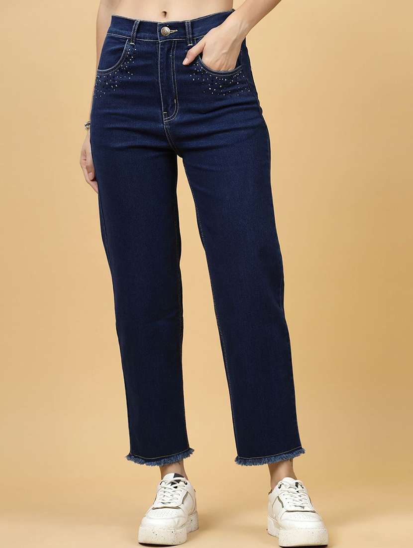 women navy blue denim jeans