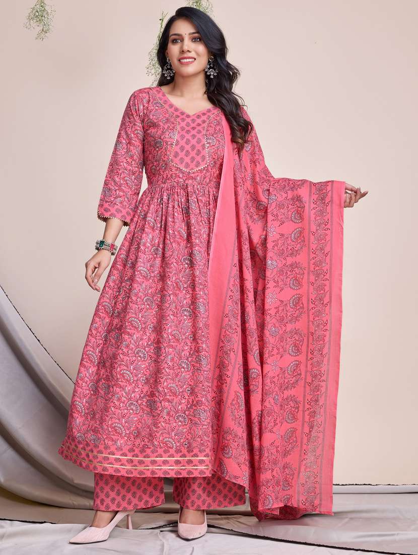 women three quarter sleeve kurta palazzo with dupatta set