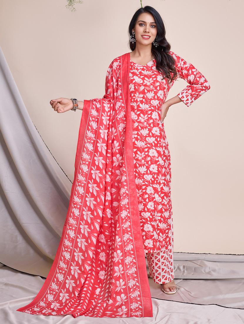 women three quarter sleeve kurta palazzo with dupatta set - 21391329 - Zoom Image - 0