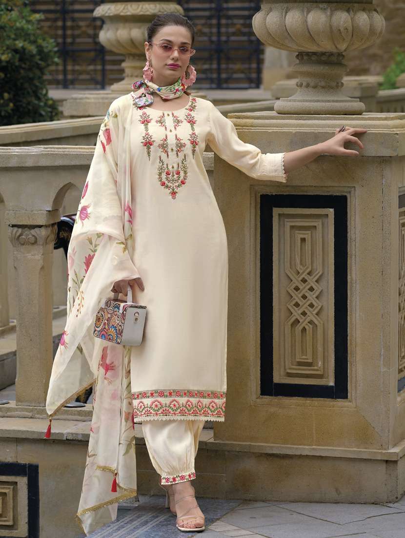 women embroidered kurta salwar set with dupatta