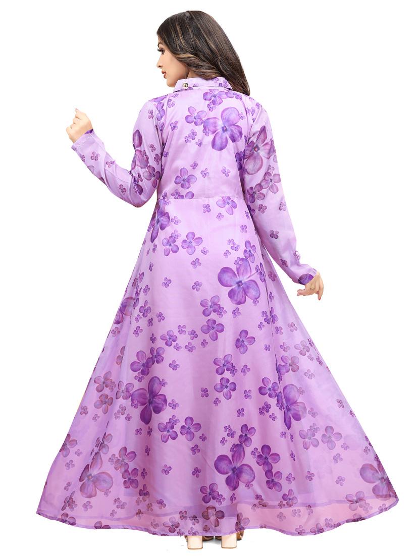 women lavender florals printed gowns - 21391395 - Standard Image - 2