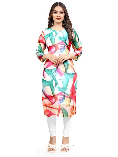 women three quarter sleeve straight kurta - 21391396 - Standard Image - 0