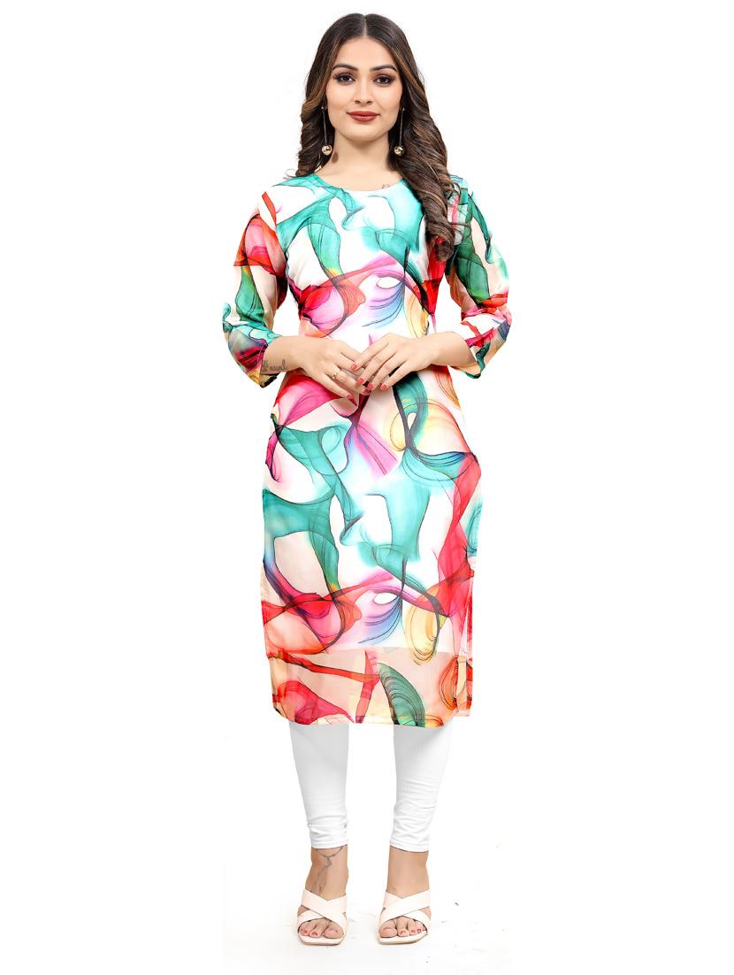 women three quarter sleeve straight kurta - 21391396 - Zoom Image - 0