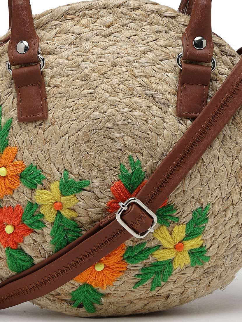 Beige Juteembroidered Handbag