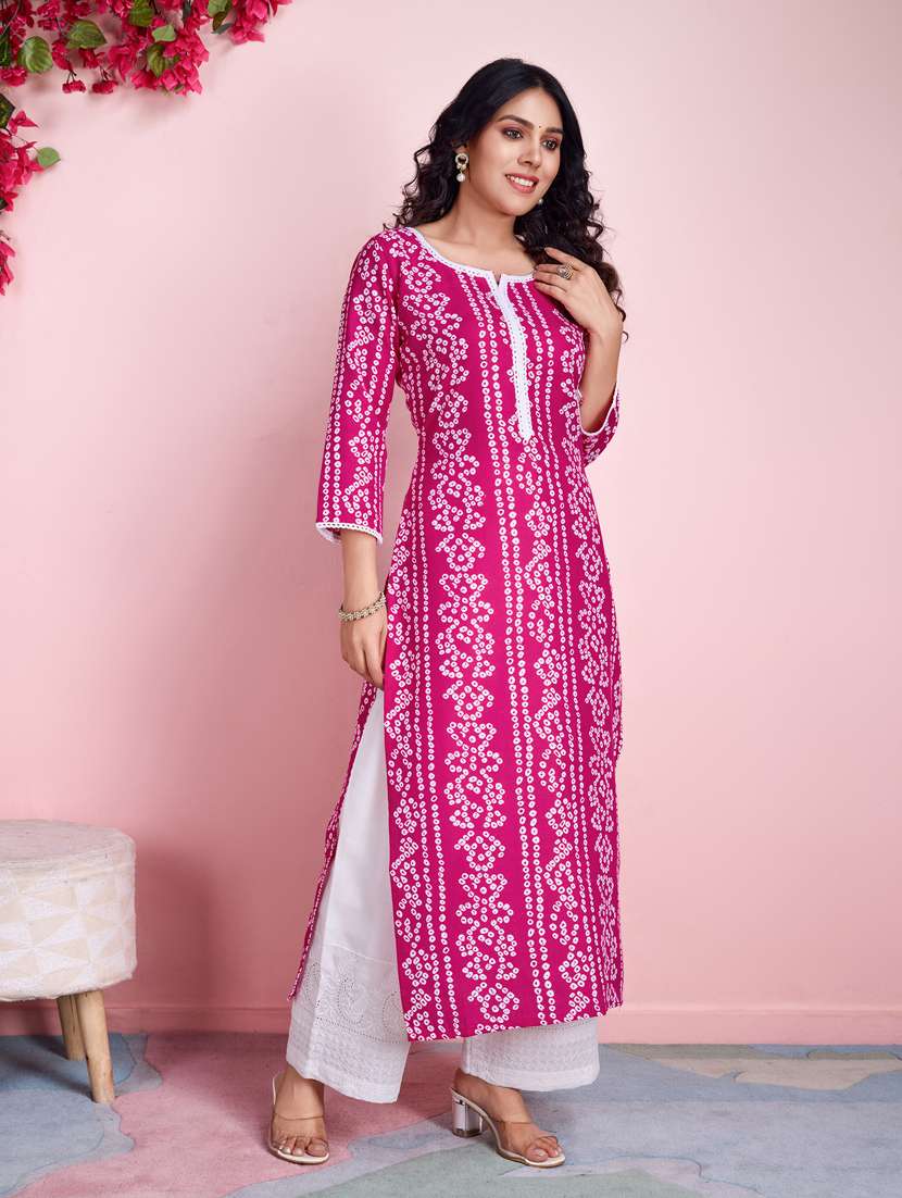 women pink bandhani printed straight kurta - 21391624 -  Standard Image - 2