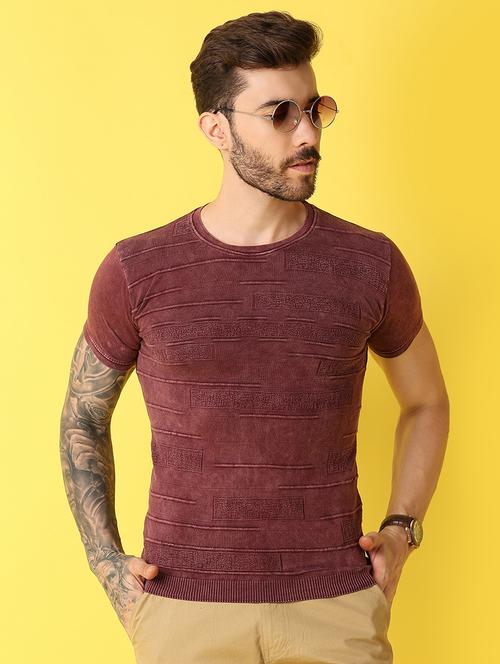 men crew neck self design t-shirt - 21391685 - Standard Image - 0