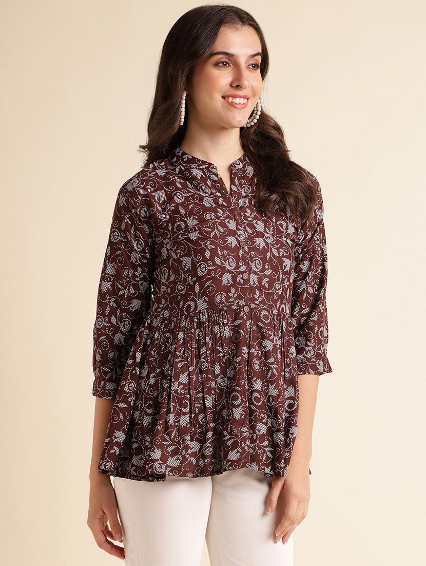 women maroon mandarin neck a-line kurti - 21391861 - Standard Image - 2