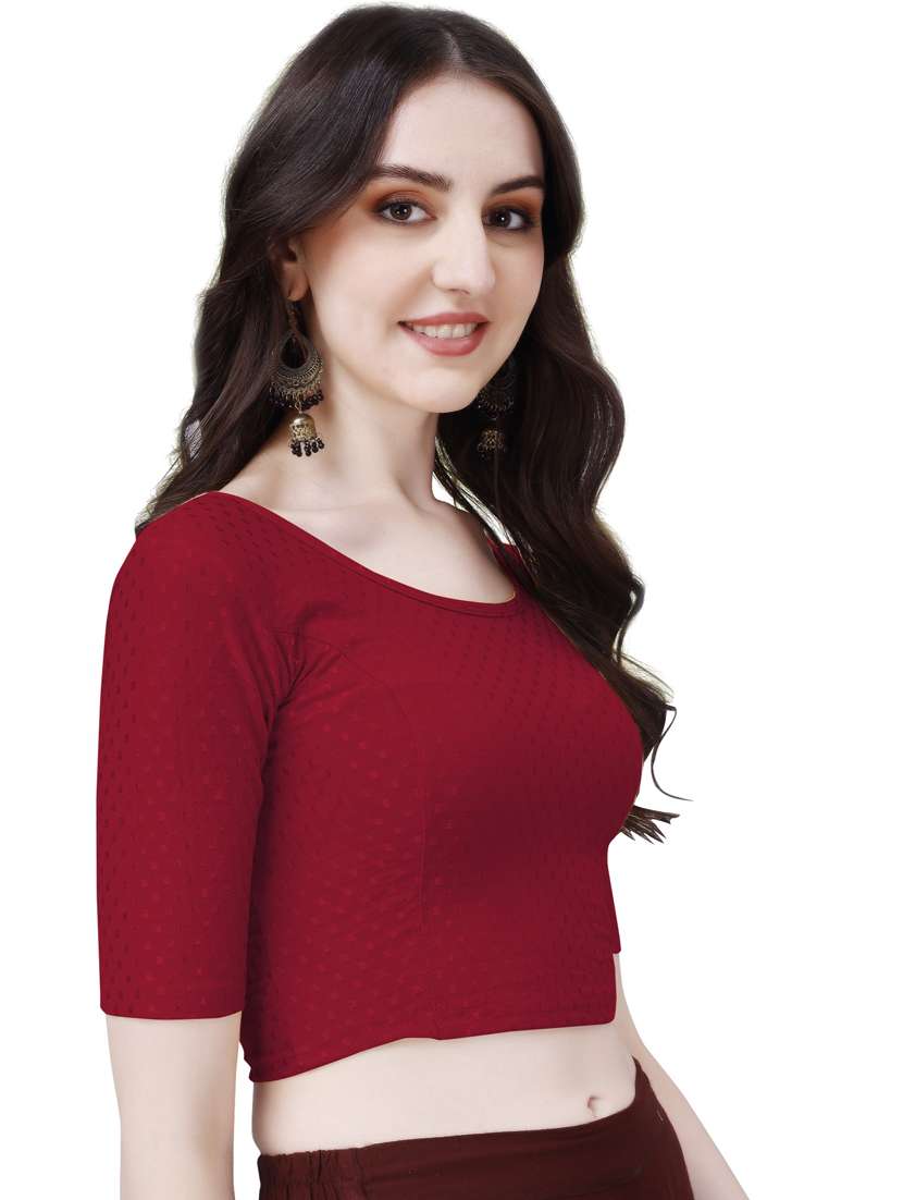 women maroon self design stitched blouse - 21391879 -  Standard Image - 2