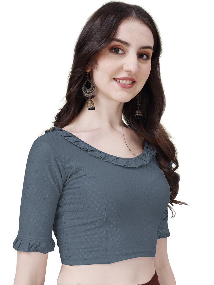 women round neck self design ruffled blouse - 21391895 - Standard Image - 2