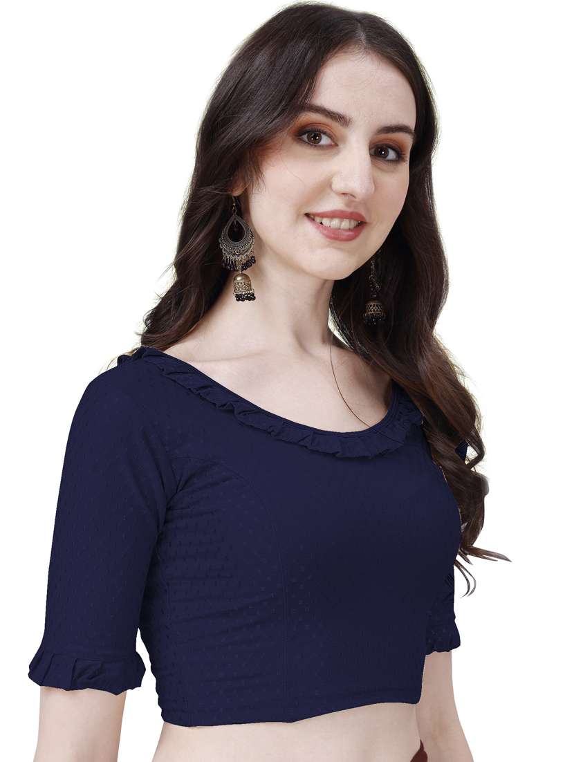 women round neck self design ruffled blouse - 21391898 - Standard Image - 2
