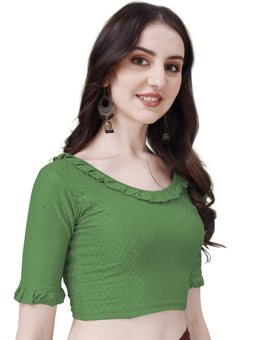 women round neck self design ruffled blouse - 21391900 - Standard Image - 2