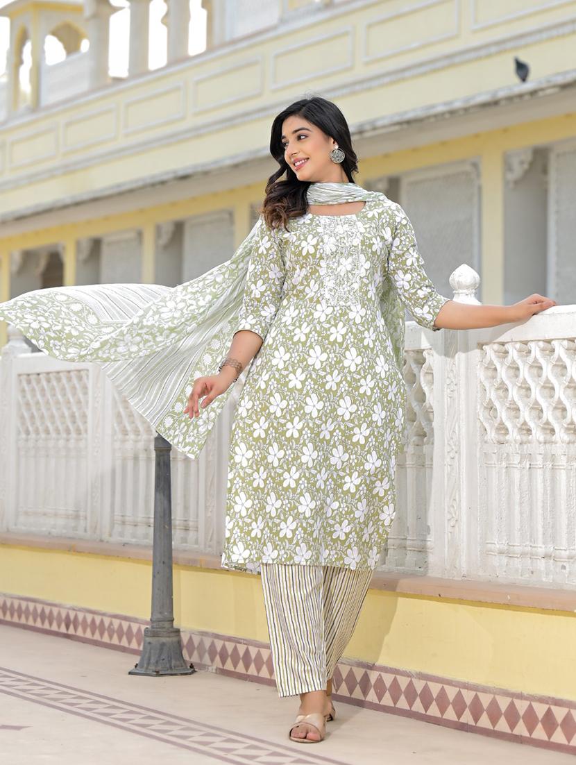 women three quarter sleeve kurta pant with dupatta set - 21391927 - Standard Image - 2