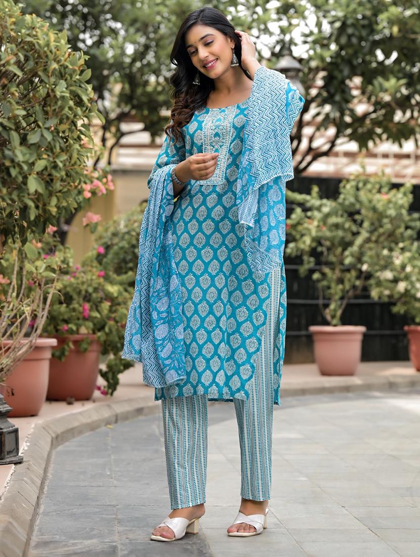 women light blue printed kurta pant set with dupatta - 21391928 - Standard Image - 2