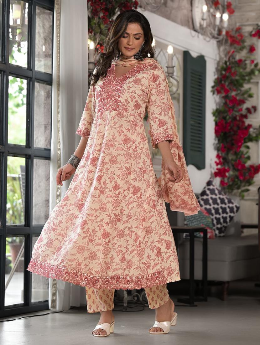 women beige floral kurta pant set with dupatta - 21391931 - Standard Image - 2