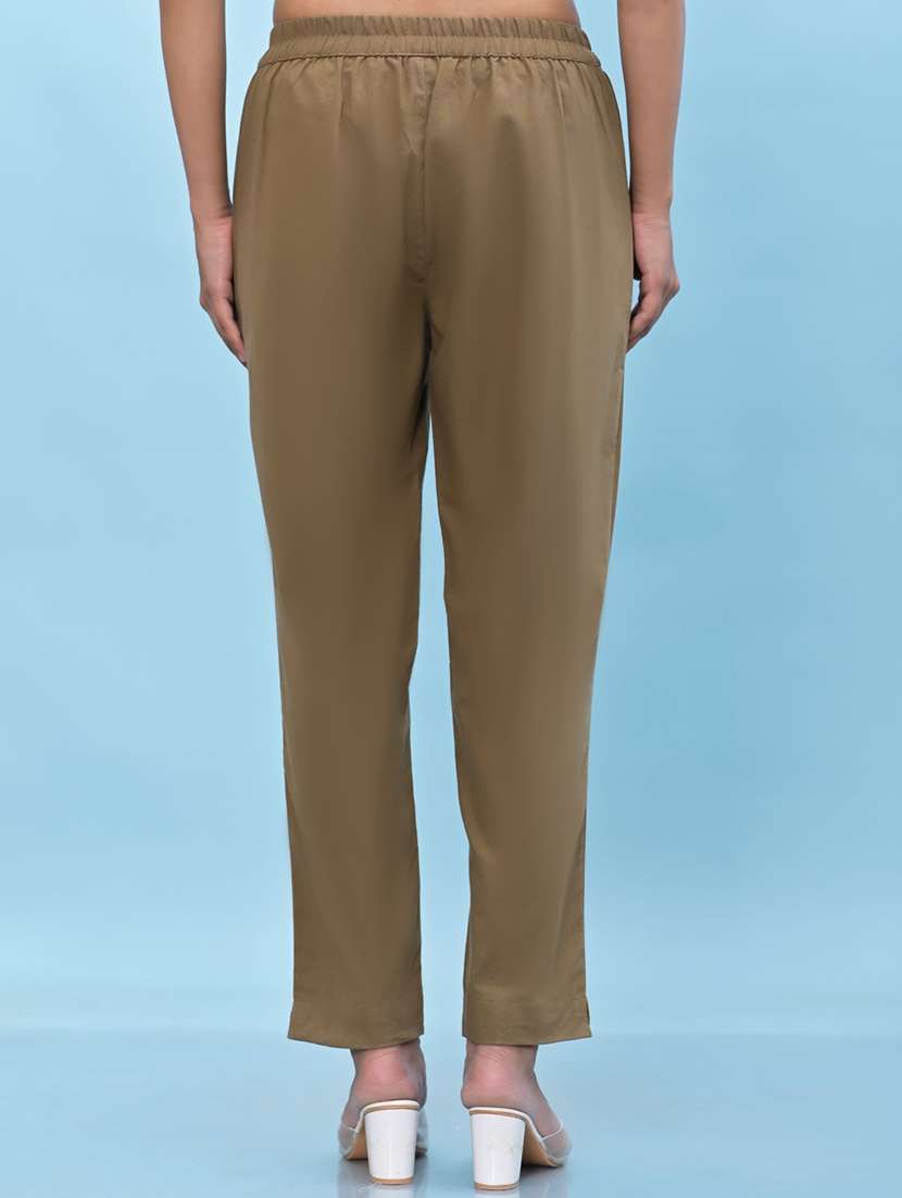 women brown cotton cigarette pants - 21391944 -  Standard Image - 2