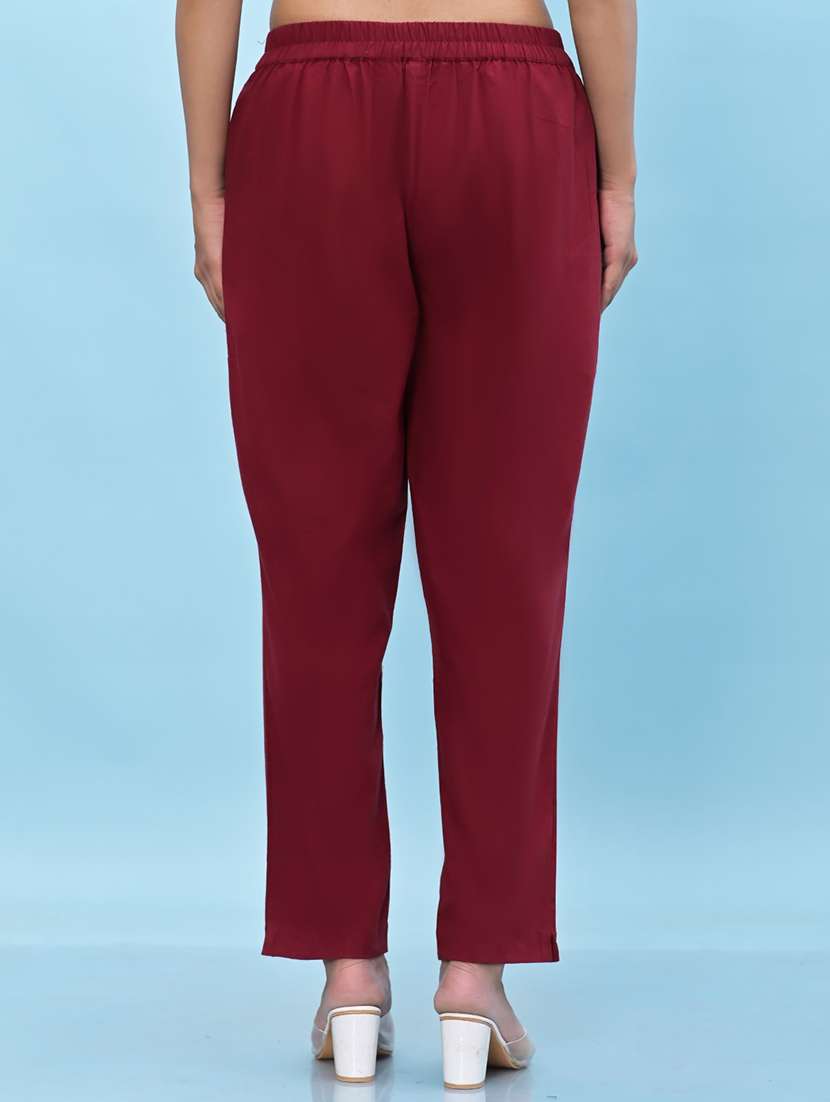 women maroon cotton cigarette pants - 21391946 -  Standard Image - 2