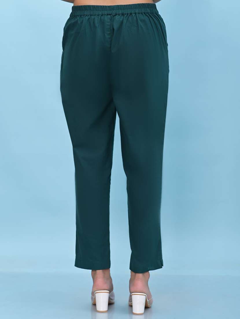 women teal green cotton cigarette pants - 21391948 -  Standard Image - 2