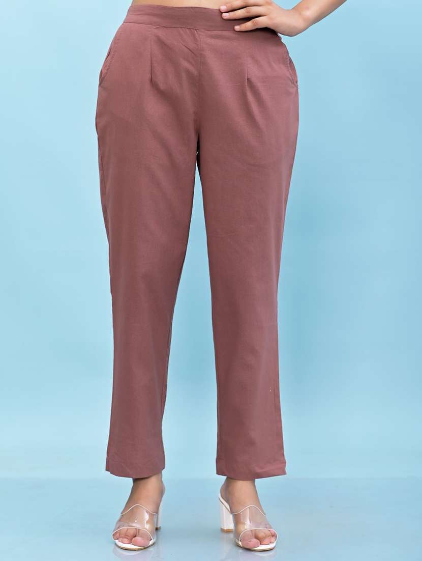 women mauve cotton cigarette pants
