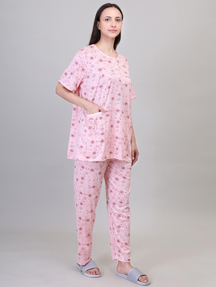 women short sleeve floral printed pyjama nightwear set - 21391964 - Standard Image - 2