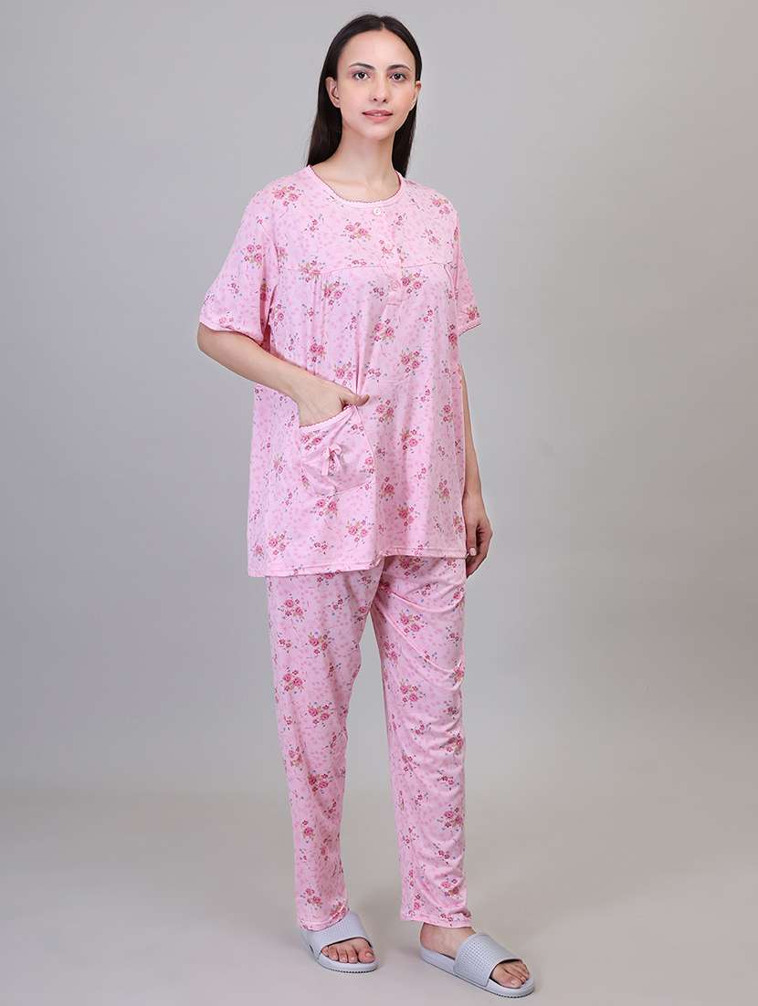 women short sleeve floral printed pyjama nightwear set - 21391968 -  Standard Image - 2