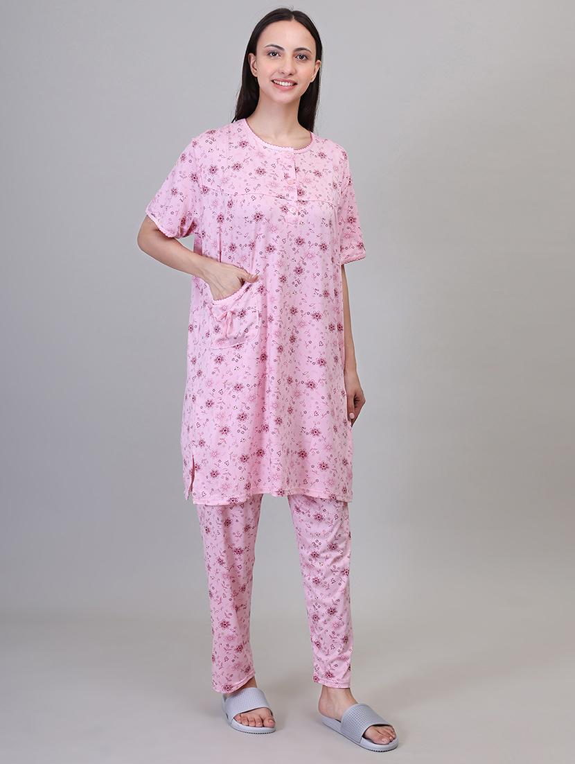 women pink viscose pyjama set - 21391971 - Standard Image - 2
