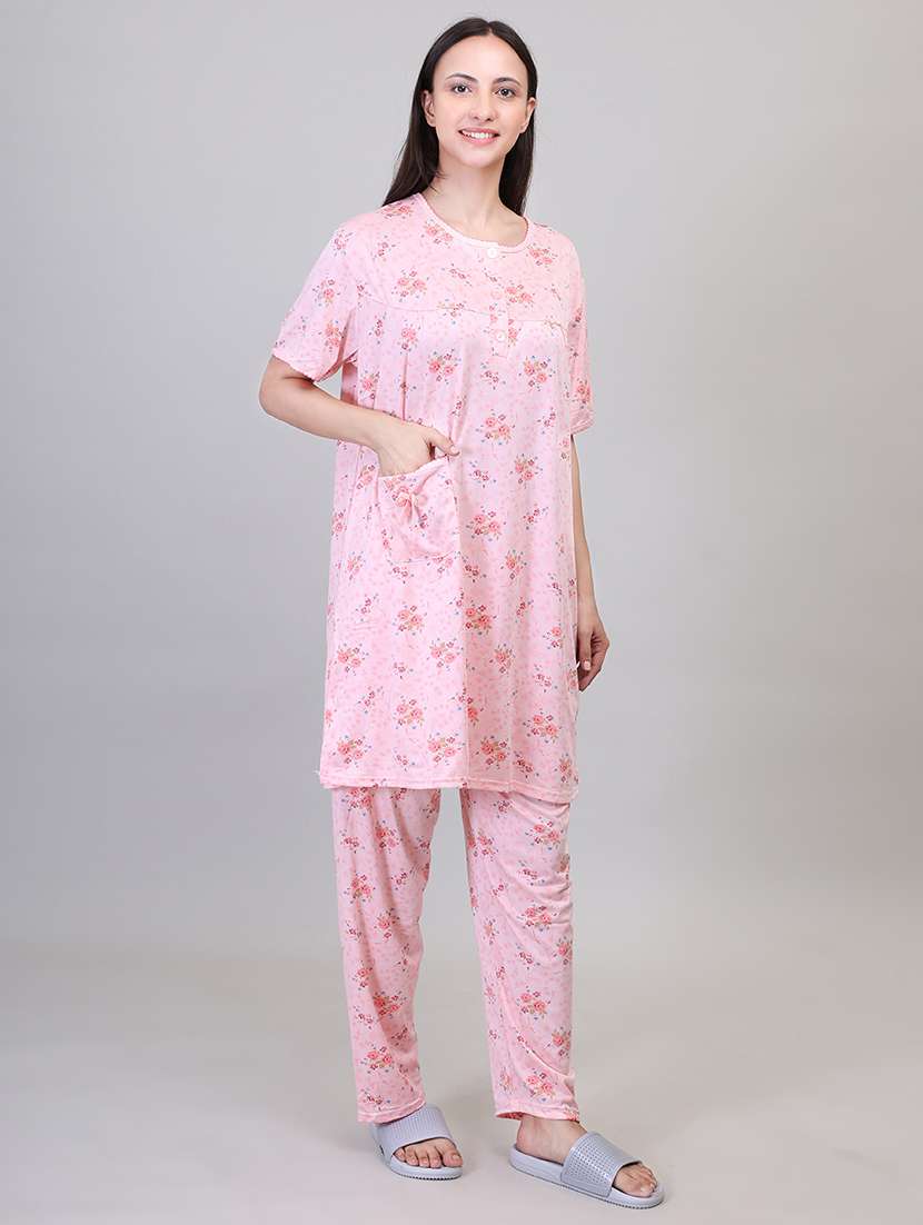 women short sleeve floral printed pyjama nightwear set - 21391973 -  Standard Image - 2