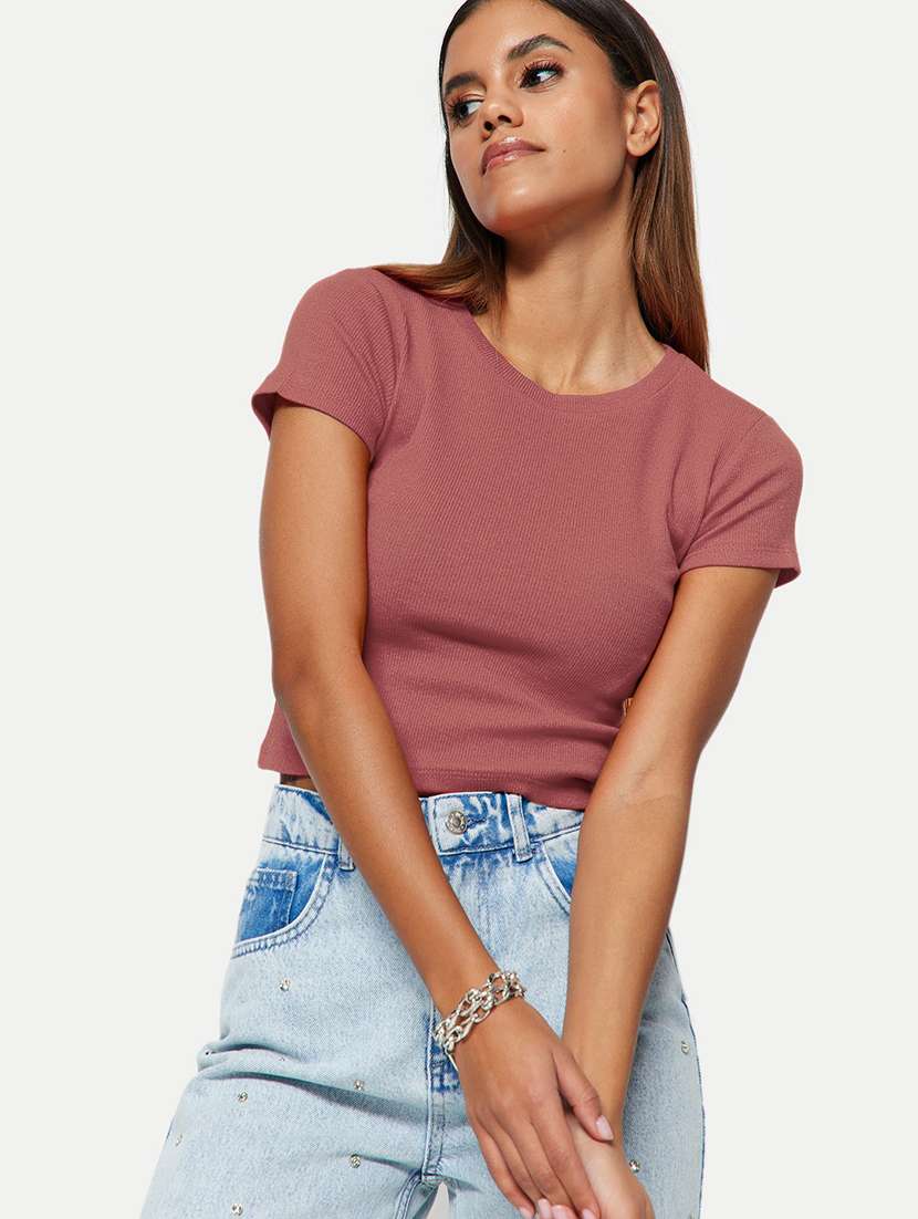 women peach cotton regular top