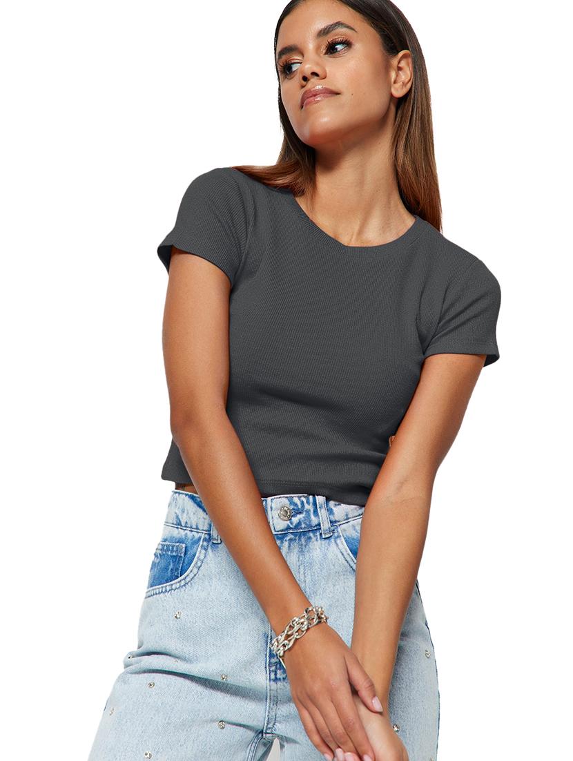 women grey cotton regular top - 21392144 -  Zoom Image - 0