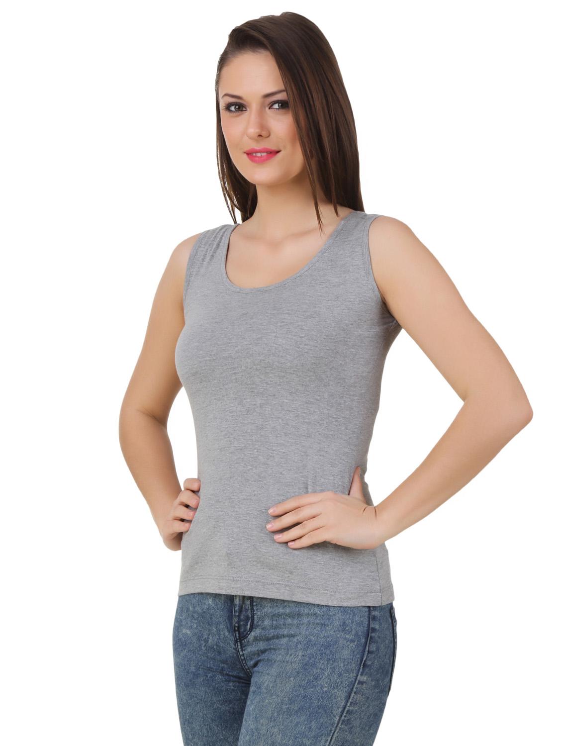 women grey melange cotton tank top - 21392285 - Standard Image - 2
