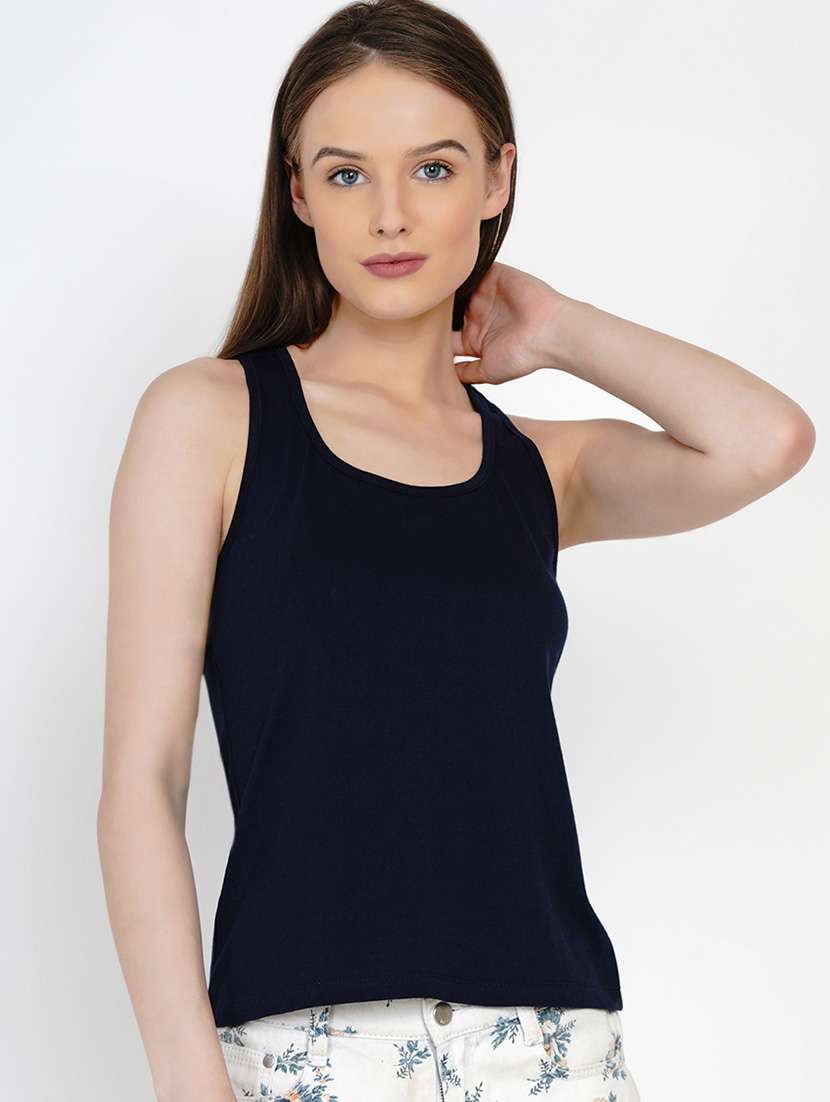 women solid black cotton tank top - 21392296 - Zoom Image - 0