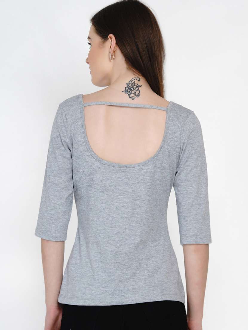 women grey cotton regular top - 21392299 -  Standard Image - 2