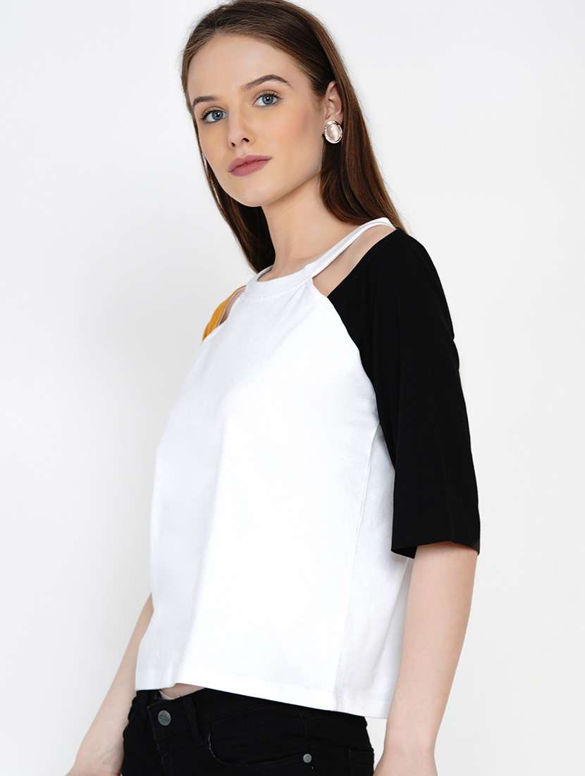 women white cotton blend regular top - 21392301 - Standard Image - 2