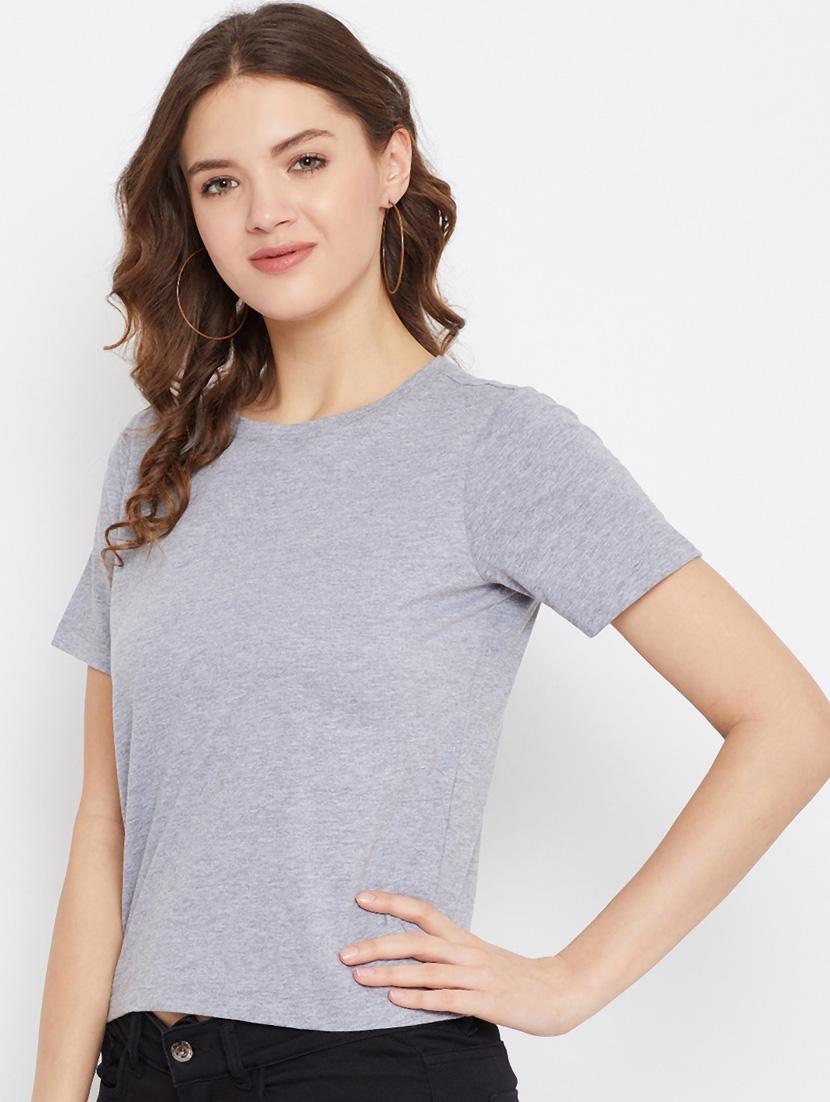 women grey round neck solids top - 21392304 - Standard Image - 2
