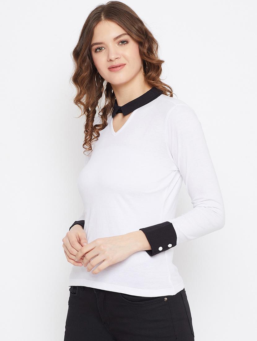 women white cotton blend regular top - 21392306 - Standard Image - 2