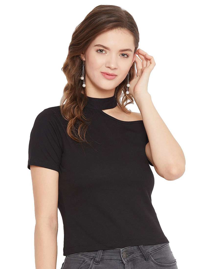 women black cotton blend regular top