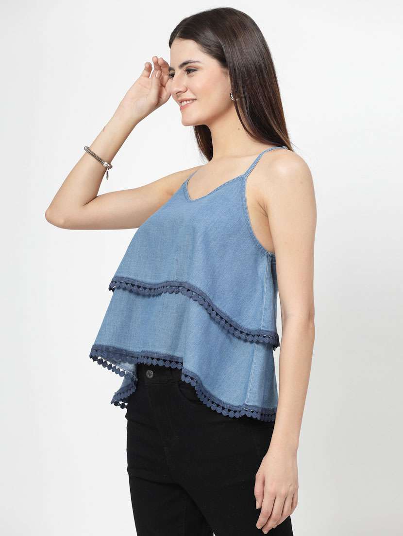 women blue cotton blend layered top - 21392336 - Standard Image - 2