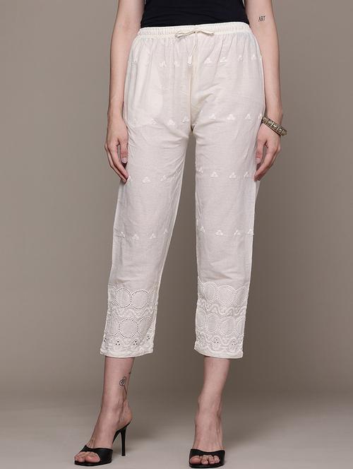 off white cotton cropped tapered pant - 21393212 -  Standard Image - 0