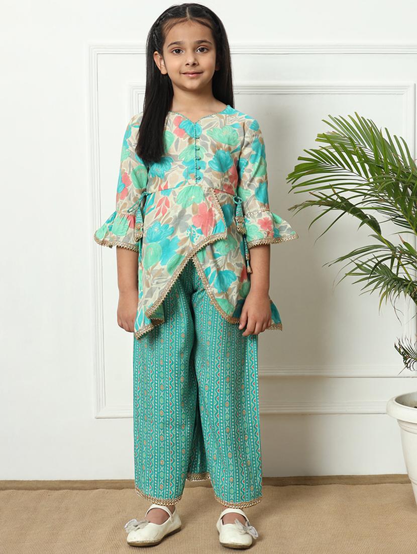 girls printed kurta palazzo set 