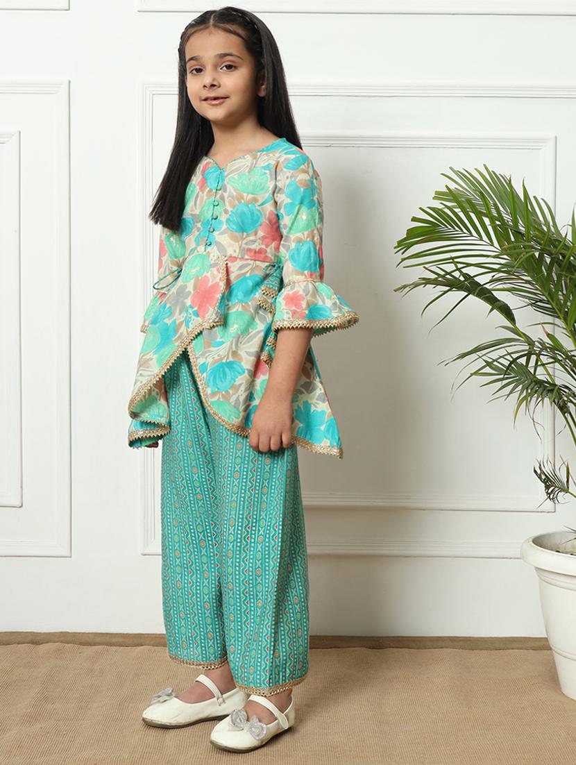 girls printed kurta palazzo set - 21393236 - Standard Image - 2