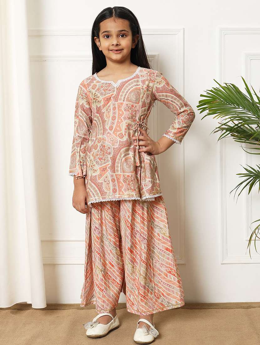girls printed kurta palazzo set 