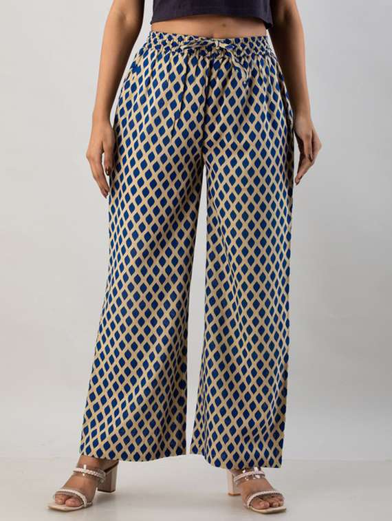 women cream cotton blend palazzo