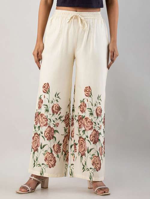 women cream viscose palazzo