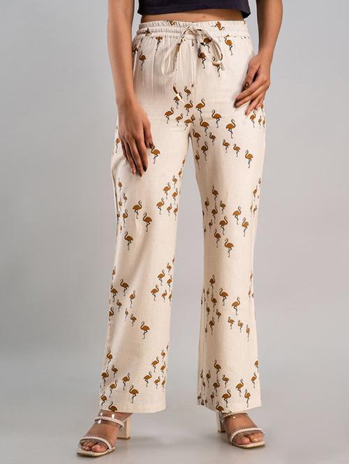 women cream cotton blend palazzo - 21393261 -  Standard Image - 0