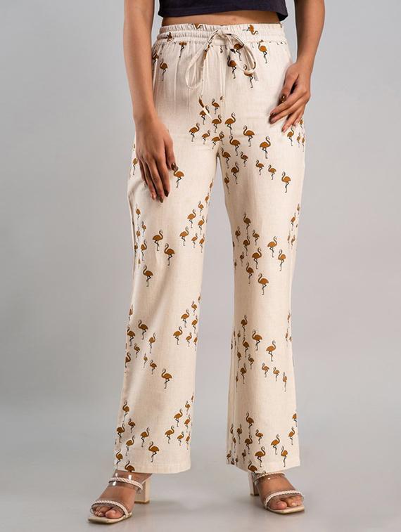 women cream cotton blend palazzo - 21393261 -  Zoom Image - 0