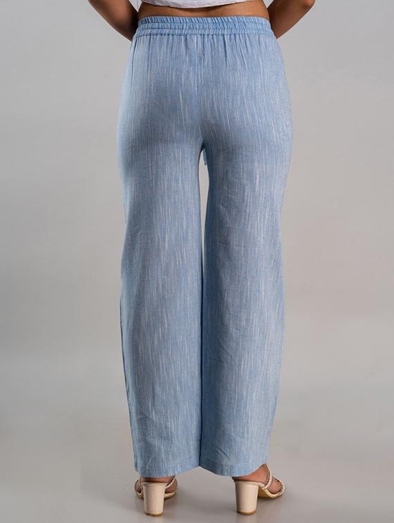 women light blue cotton blend palazzo - 21393266 - Standard Image - 2