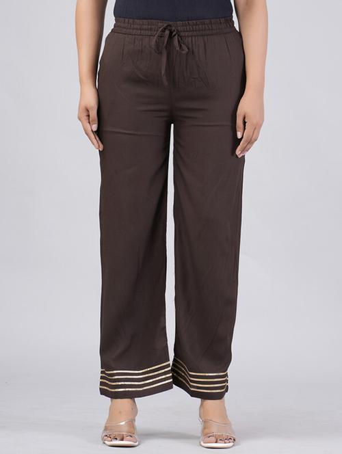 women solid gota detailed mid rise palazzo - 21393279 -  Standard Image - 0